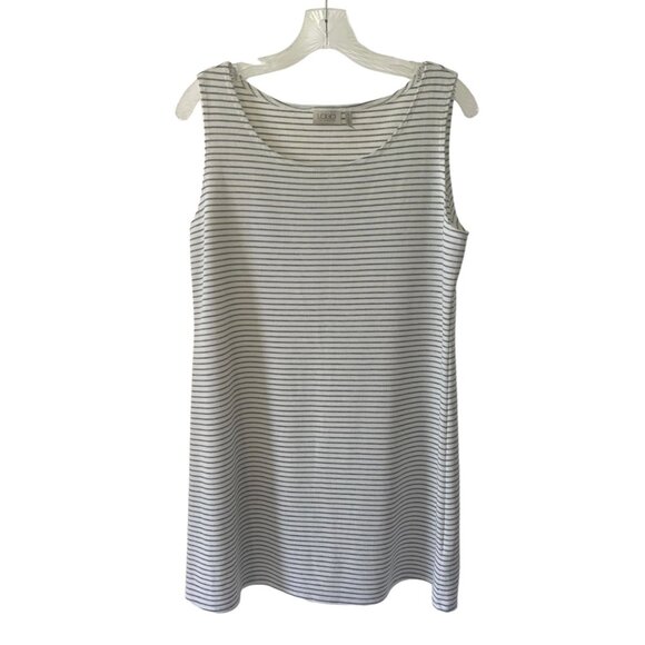 LOGO LORI GOLDSTEIN White + Gray Stripe Sleeveless Thermal Tunic Dress Top Large - Picture 1 of 7